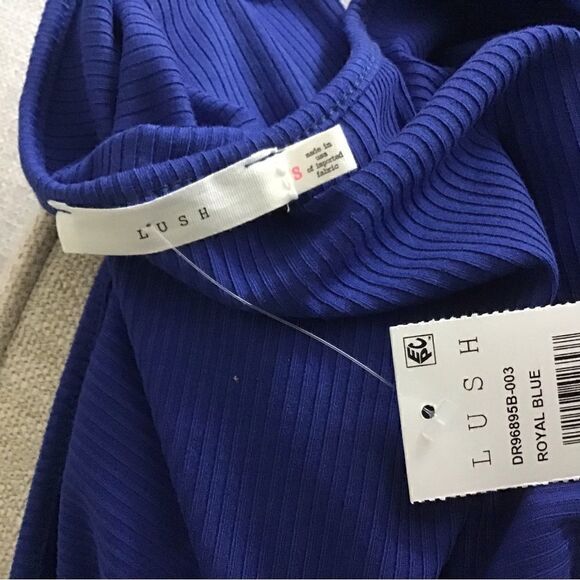 Lush Long Sleeve Cutout Tie Front Royal Blue Bodycon Dress NWT Size Large. - Picture 8 of 11